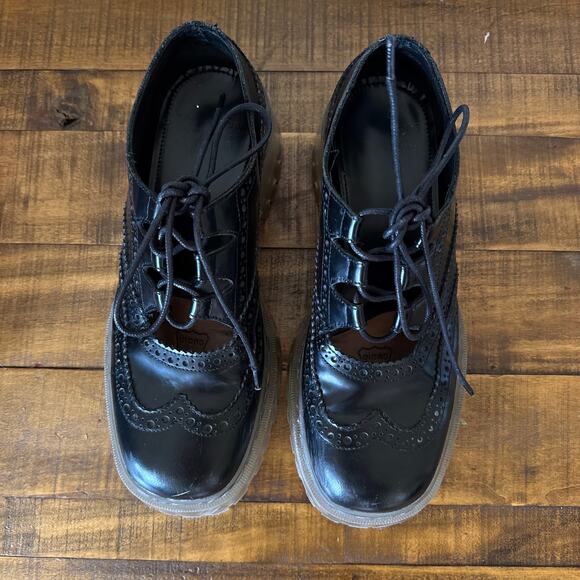 MARC JACOBS Womens Black Ghillie Brogues Leather Oxfords Shoes 39 - Picture 6 of 8